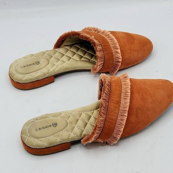 Birdies Ani Slide Coral Pink Fringed Mule Suede Leather Flat Size 8 - Picture 2 of 16